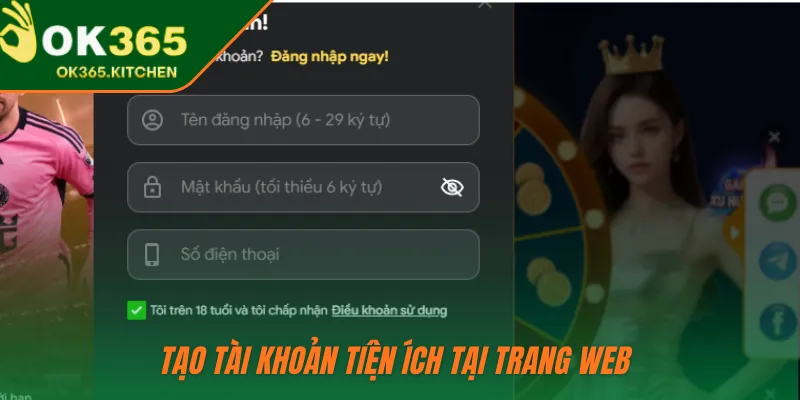 Tạo tài khoản tiện ích tại trang web